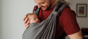dad baby wearing newborn