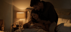 parents awake with newborn dim light