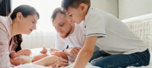 newborn bonding with family