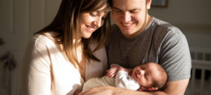 parents smiling with newborn